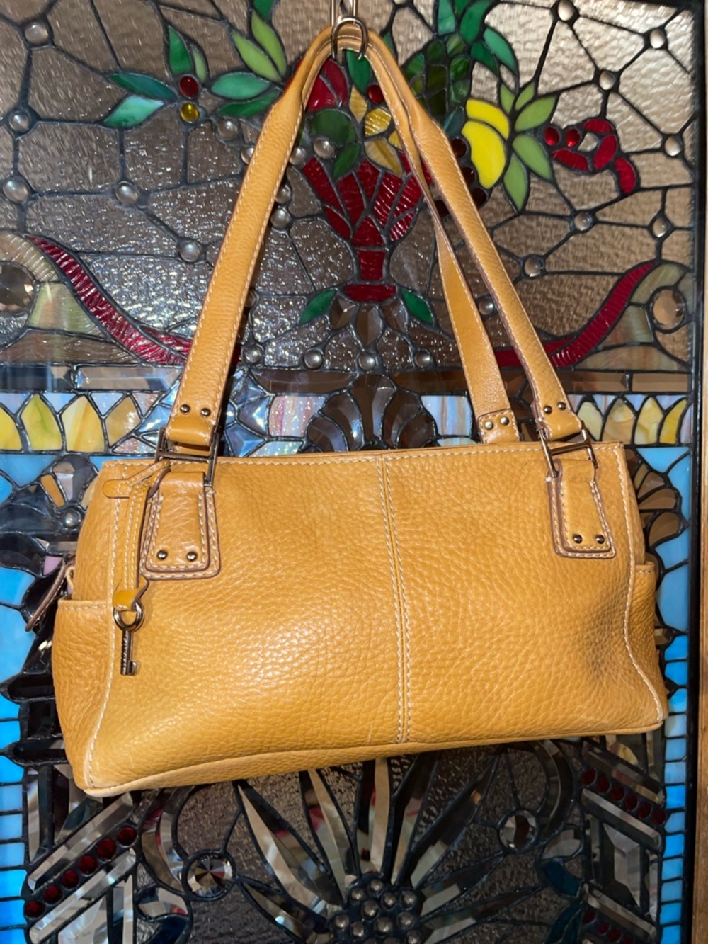 Fossil Pebbled Leather Shoulder Bag in Mustard